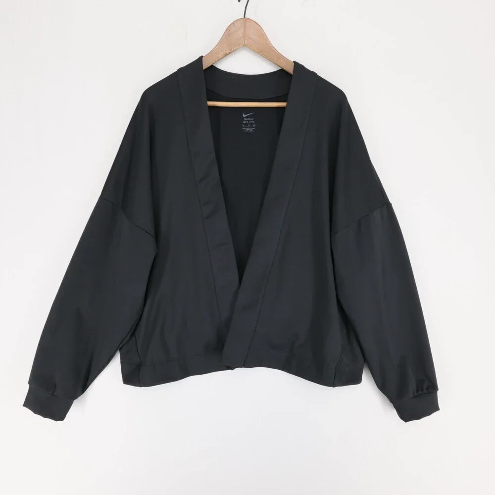 Nike Zenvy Cardigan Womens XL Black Dri FIT Open Front Oversized Athletic